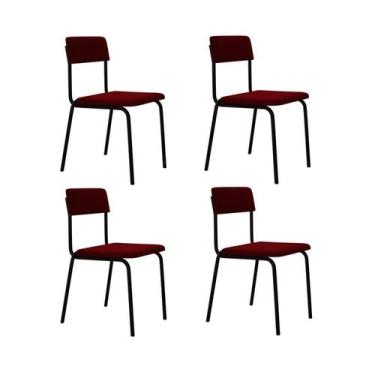 Imagem de Conjunto 4 Cadeiras Estofadas Fixa Empilhável Fit Vermelho/Vinho City/