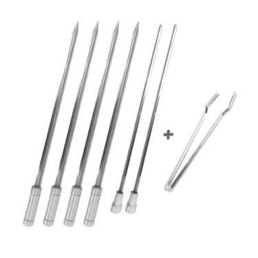 Imagem de Kit 6x Espetos Inox 40cm Mais Pegador De Carnes, Churrasco - INOX LAUR