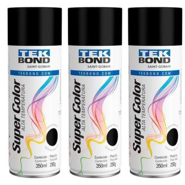 Imagem de Kit 3 Tinta Spray Preto Fosco Alta Temperatura 350ml  - Tekbond