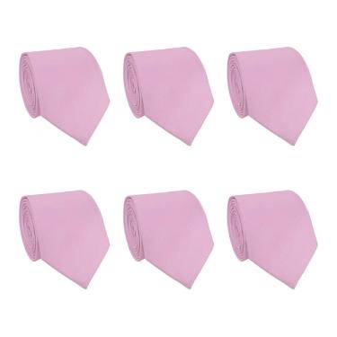 Imagem de Kit 6 Gravatas Masculina Social Slim Premium Tons de Rosa Lisa Elegante Padrinhos Formatura Trabalho