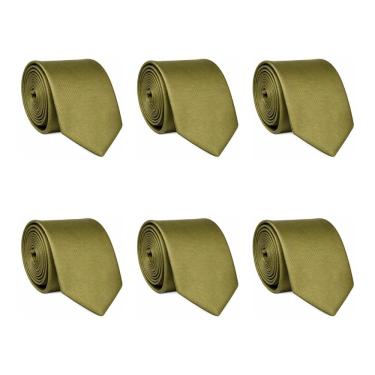 Imagem de Kit 6 Gravatas Masculina Social Slim Premium Tons de Verde Lisa Elegante Padrinhos Formatura Trabalho