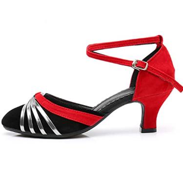 Imagem de Sapatos de dança de sapateado feminino vestido sapatos de dança festa salto alto Sola de borracha(Vermelho.US 8.5)