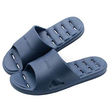 Imagem de Chinelo de chuveiro, chinelos antiderrapantes de secagem rápida, sandálias de casa de banho e piscina, chinelo interno para academia, sola macia, Azul marinho, 9 Women/8 Men