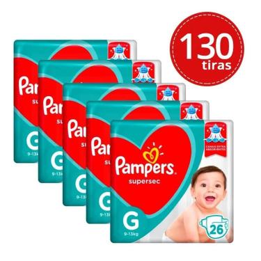 Imagem de Kit 5 Fralda Descartavel Pampers Supersec Pacotão G - 130 Unidades