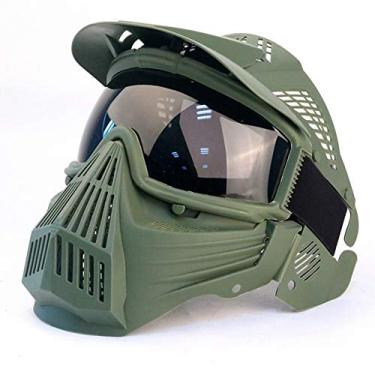 Imagem de Máscara tática de paintball máscaras de airsoft, para caça de airsoft bb, equipamento de proteção tática de rosto inteiro CS Paintball, resistente a impactos com óculos, outras atividades ao ar livre (lente verde/cinza)