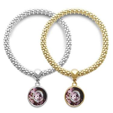 Imagem de DIYthinker Pulseira de ameixa rosa com pingente de flor de ameixa para presente de casal