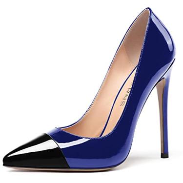 Imagem de WAYDERNS Sapatos femininos de salto alto stiletto de couro envernizado de ponta fina para festas de casamento 4,7 cm, Preto, azul royal, 12