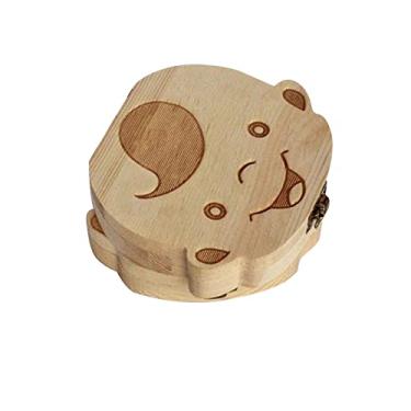 Imagem de Caixa de dente de bebê Espanhol/Inglês/Francês/Russion Organizador de dentes de leite em madeira para crianças Armazenamento umbilical Colete meninos meninas lembranças de bebês