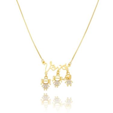 Imagem de Colar Canga Vovó Manuscrita Três Netos Folheada Em Ouro 18k