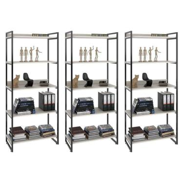 Imagem de Kit 3 Estantes Livreiro Multiuso Prisma Estilo Industrial 80cm 5 Prateleiras C08 Snow