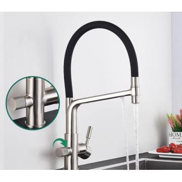 Imagem de Filtro torneira da cozinha ouro escovado 360 giratória torneiras de água pura para cozinha preto pull down purificação misturador de água, níquel escovado b