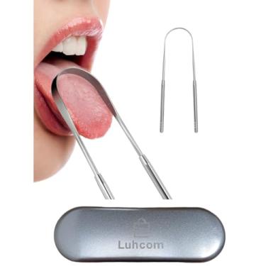 Imagem de Luhcom Limpador Raspador de Língua Tipo U Higienizador Bucal de Aço Inox Grau Cirúrgico Com Embalagem Em Estojo De Metal Cor Prata