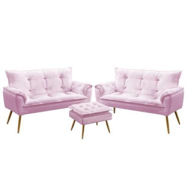 Imagem de 2 Namoradeiras Opala com Puff Lunar Sued Aradecor, Rosa Bebê, ÚNICO