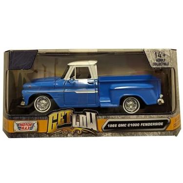 Imagem de 1966 C1000 Fenderside Pickup Truck Lowrider Blue with White Top Get Low Series 1/24 Diecast Model Car by Motormax 79035bl
