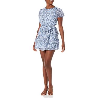 Imagem de Speechless Vestido feminino de manga bufante curta e flare, Floral azul, G