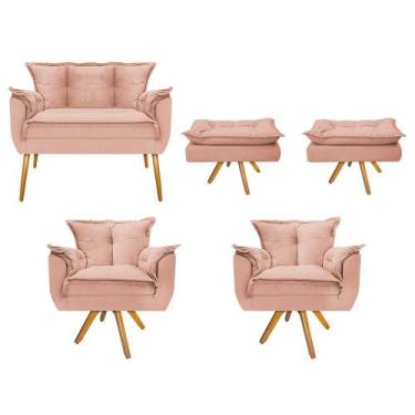 Imagem de Kit Namoradeira, 02 Poltronas e 02 Puff Opala Base Giratória de Madeir