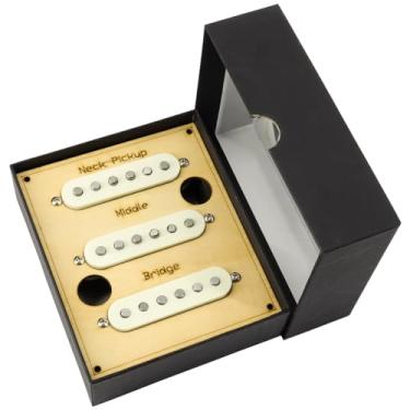 Imagem de Ogdni Captador Alnico 5 Strat de bobina única, captador de guitarra, pescoço/meio/ponte, creme para guitarra elétrica Strat Squier (branco)