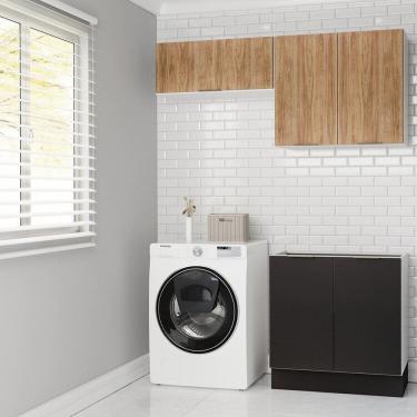 Imagem de Lavanderia Modulada 3 Peças sem Tampo com Rodapé Ipanema Cabecasa Madeiramadeira Grafite Trama/Acácia