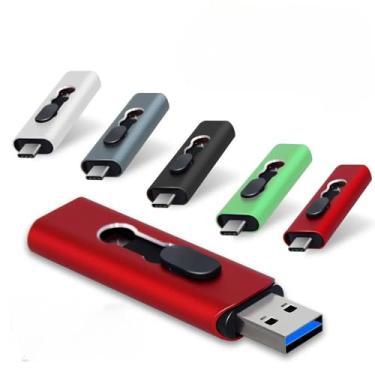 Imagem de PENDRIVE METALIZADO RETRÁTIL 2 EM 1, COM INTERFACE USB 3.0 E MICRO TIPO C PARA CONECÇÃO COM CELULAR. (CINZA, 128, GB)
