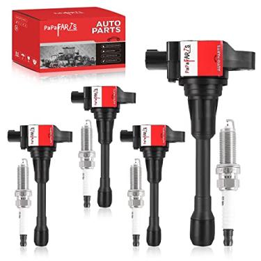Imagem de PAPAPARTS conjunto de 4 pacotes de bobinas de ignição uf549 e vela de ignição de irídio duplo compatível com nissan altima cube rogue sentra nv200 versa 1.6l 1.8l 2.0l 2.5l c1696 c751