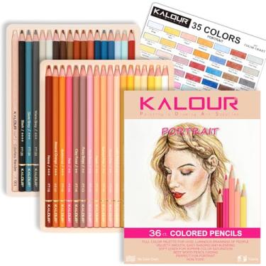 Imagem de KALOUR PDAS Conjunto de 36 lápis de cor com 36 tons de pele, lápis de desenho pré-afiados à base de óleo, para iniciantes, adultos, artistas, livros, desenhos, esboços, projetos de arte, com