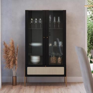 Imagem de Cristaleira Catarina 2 Portas Vidro 1 Gaveta 83cm Palhinha Pé Metal Os