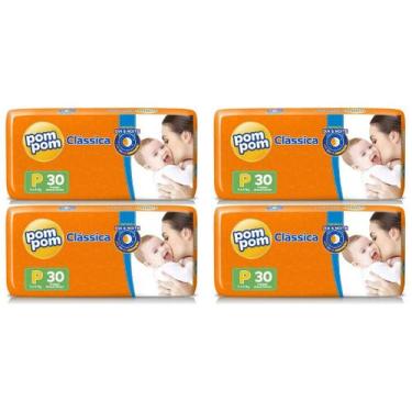 Imagem de KIT 4 Fraldas Pom Pom Clássica Jumbo Tamanho P C/ 30 unidades