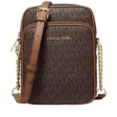 Imagem de Bolsa transversal Michael Michael Kors Jet Set para viagem com logotipo médio (PVC marrom)