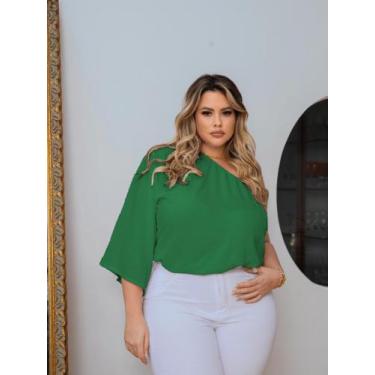 Imagem de Blusa Feminina Plus Size Mula Manca Cropped Bata Ajustável Disfarça Ba