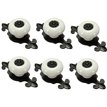 Imagem de Puxador de porta de cerâmica 6 peças puxadores retrô armário de porta para cozinha, gaveta de quarto, armário, peito, caixa, cômoda, armário, etc. com parafusos (preto e branco)
