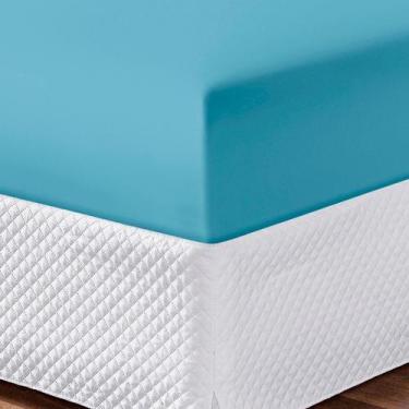 Imagem de Lençol De Baixo Elástico Queen Avulso 180 Fios Azul Turquesa - Enxoval