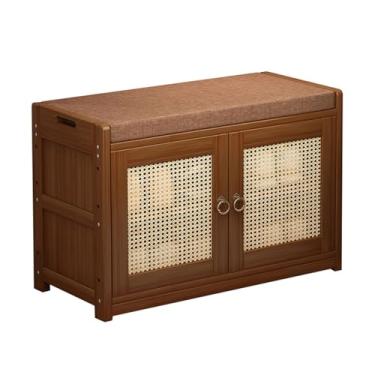 Imagem de TDFXZCSW Sapateira, multicamadas, uso doméstico simples, trocador de sapatos, porta de entrada, armário de sapatos de bambu, banco de armazenamento com porta, banco de armazenamento para sentar, 70 x