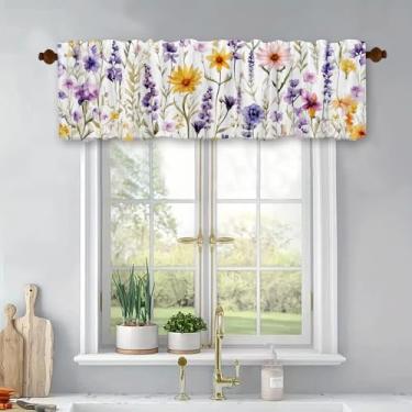 Imagem de XIAONGYAER Cortinas curtas de tratamento de janelas margaridas amarelas de lavanda e folhas de lavanda para cozinha, cortinas blackout para banheiro, quarto, sala de estar, 137 x 45 cm