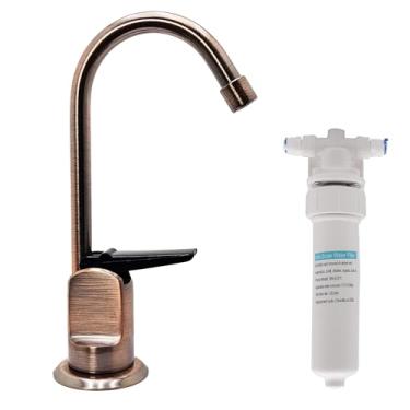 Imagem de Torneira dispensadora de água pura estilo Touch-Flo de 15 cm com unidade de filtro de água em linha sob a pia, A203F-11, cobre antigo