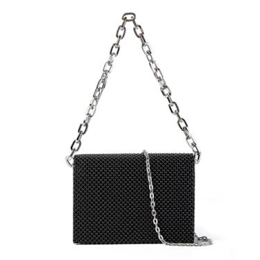 Imagem de TUSLOT Bolsa clutch para noite feminina brilhante festa coquetel baile formal elegante bolsa de casamento preta, Preto