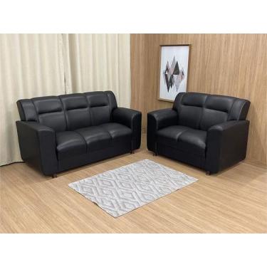Imagem de Sofá 2 e 3 Lugares material sintético Preto Itália Plus - Alpoim