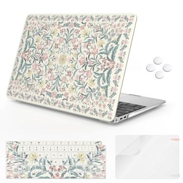 Imagem de iCasso Compatível com MacBook Air 33.0 cm 2022 2021 2020-2018 versão A2337 M1 A2179 A1932, capa rígida de plástico protetora antiarranhões + capa de teclado para Mac Air 13.3 - floral rosa