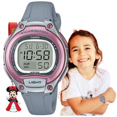 Imagem de Relógio de Pulso Casio Infantil Prova Dagua Calendáro Alarme Cronomemtro Luz Led Digital Esportivo LW-203 Rosa Preto Azul Cinza + Chaveiro Personagens