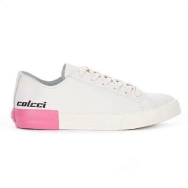 Imagem de Tênis Colcci CF 001 Simple Leather Off White e Rosa - Feminino-Feminino