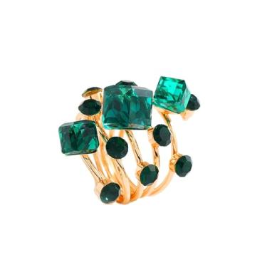 Imagem de Anéis de cristal geométrico para mulheres cores anel de dedo cubo quadrado 3D fantasia gradiente anéis de cristal ouro helicoidal primavera oco anel coquetel festa joia cor/azul/verde/preto/vermelho