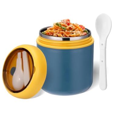 Imagem de Mity rain Recipiente térmico térmico para alimentos quentes de 473 ml – Garrafa térmica infantil de aço inoxidável à prova de vazamento com boca larga e colher dobrável, adequada para alimentos