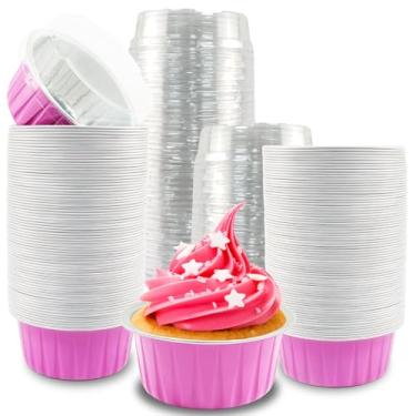 Imagem de IMPOFFI 100 peças de ramequins descartáveis, mini formas de bolo de 142 g com tampas, copos de folha de alumínio, recipientes descartáveis de mini bolo, ramequins creme brulee para festa de Natal