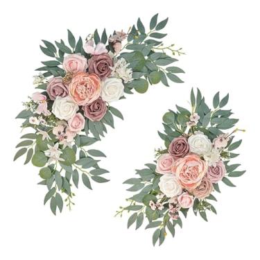 Imagem de Ioensy 2 peças de arco de casamento flores placas de boas-vindas decorações folhas verdes artificiais decoração de fundo para festa janela cadeira de