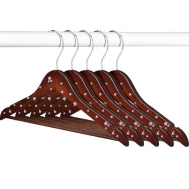 Imagem de Cinnvoice 5 cabides de vestidos de noiva de madeira, pérolas, vestidos de noiva com pérola, presente de festa de casamento de madeira marrom pérola (cor nogueira)