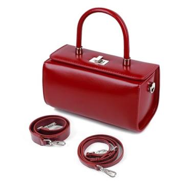 Imagem de Bolsa de ombro feminina, bolsa de ombro estruturada inspirada no designer, bolsa de couro genuíno com duas alças ajustáveis, Vermelho