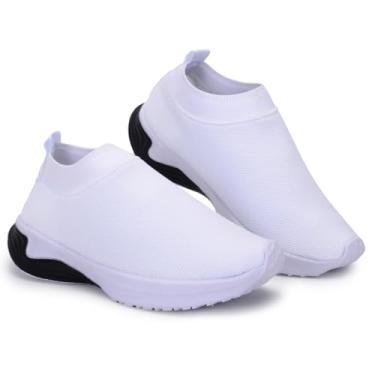 Imagem de Tênis Feminino Leve Tipo Meia Sem Cadarço Knit Confortável para Caminhada Dia a Dia (Branco, BR, Adulto, Numérico, 40)