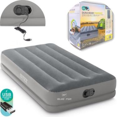 Imagem de Colchão Inflável Solteiro Elétrico Dura-Beam 64112 c/ bomba USB INTEX