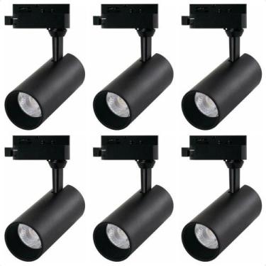 Imagem de Kit 6 Spot Led Mr16 Para Trilho Eletrificado Preto 110/220v 6500k Frio