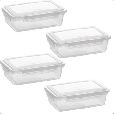 Imagem de Kit 4 Pote De Plástico Alimentos Retangular Com Travas 1,1 L - Jaguar