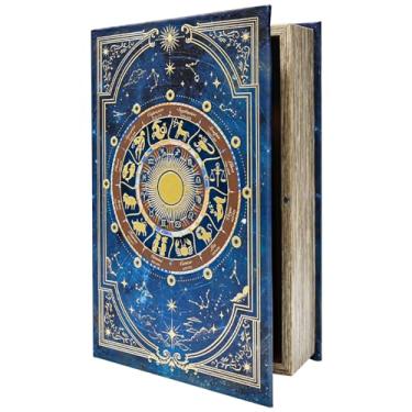 Imagem de Microkize Caixa de livros decorativa com tampa para armazenamento de livros falsos vintage, tela feita à mão com folha dourada, suporte elegante, decoração de escritório em casa, caixa de tamanho